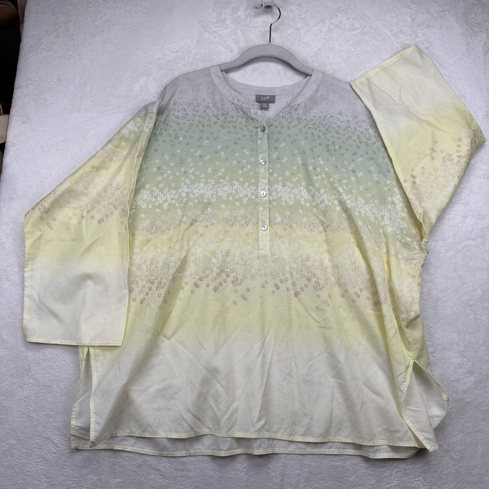J Jill Tunic Top Women's M Petite Ombre Geometric Henley 3/4 Sleeve Casual